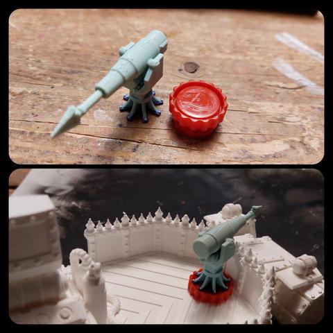 Composite: 

Top: Harpoon gun and red mayonnaise cap.

Bottom: harpoon gun proudly mounted to the front of a very retro battle trukk