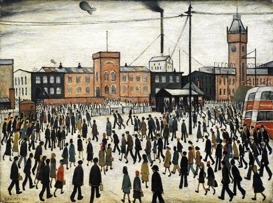 The difference between economic arrangements relies on the “ways of life” they create — that is, on the level of collective control society has over the definition of social aims. (Laurence Stephen Lowry / Imperial War Museums via Getty Images)