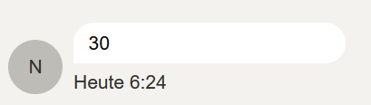 Screenshot einer Nachricht von "N", gesendet "Heute 6:24":
"30"