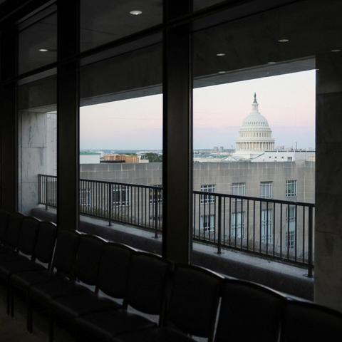 The U.S. Capitol seen from an empty meeting room in the Hart Senate Office Building during the federal government shutdown.