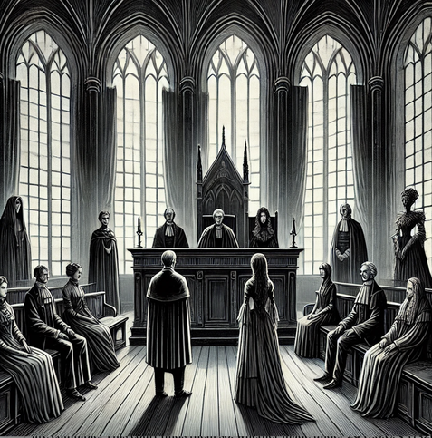 An arbitration, image by DALL-E, after the style of Edward Gorey