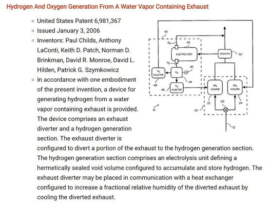 Keith D. Patch - Hydrogen And Oxygen Generation From A Water Vapor Containing Exhaust - US Patent US6981367B2