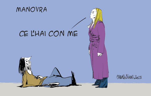 manovra.
meloni in piedi davanti a povero:
"ce l'hai con me"