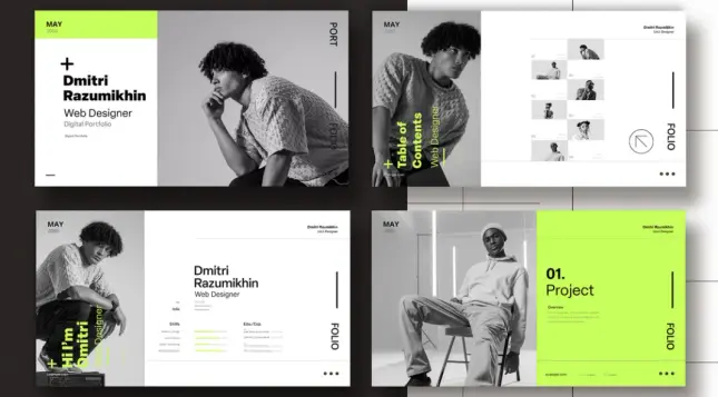 Modern and Minimalist Digital Portfolio Presentation with Green Accents by Wavebreak Media for Adobe InDesign