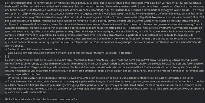 Capture d'écran de la retranscription de l'entretien de Giulia Fïs avec Guillaume Meurice te Juliette Arnaud. 
Lien de la retranscription dans le post
