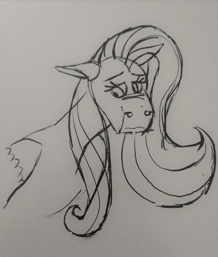 Fluttershy from the torso up sketched out.