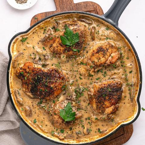 Juicy chicken cooked in a marsala cream sauce in one pan.
