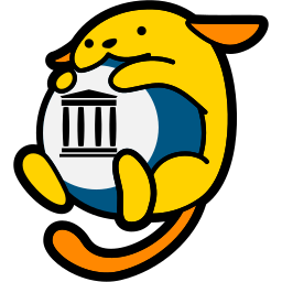 Wapuu hugging a ball with the Internet archive logo