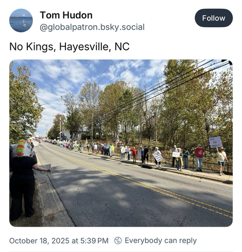 Screenshot of social media post for “No Kings 2.0” from Hayesville, North Carolina.