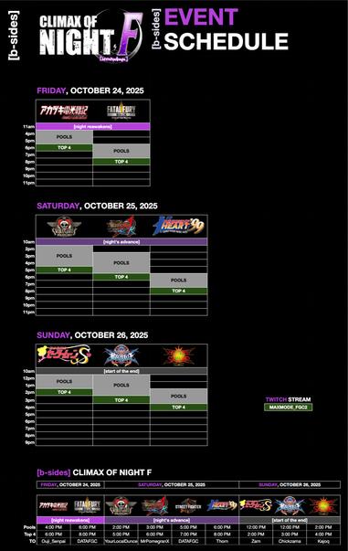 Schedule graphic for Climax of Night [b-sides]