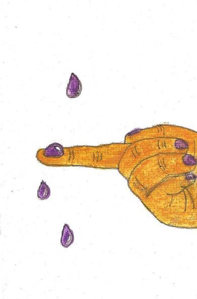 4 larmes qui coulent dont une sur le bout du doigt d'une main