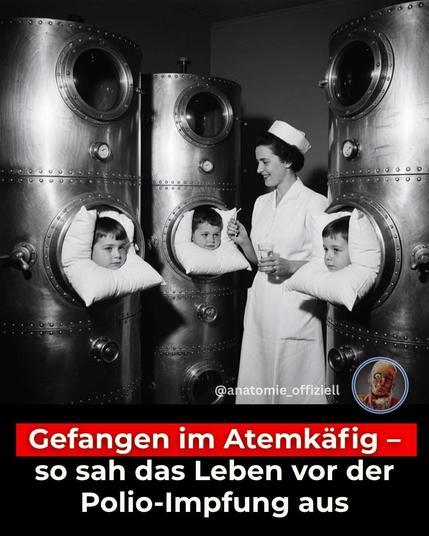 An Polio (Kinderlähmung) erkrankte Kinder in der sog. „Eisernen Lunge“