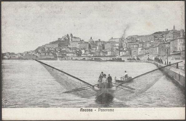 Printed monochrome postcard showing a panoramic view of Ancona in Marche, Italy.

Published by Alterocca, Terni, No 5-12-916, c.1910s.

Postally unused.

Good condition, with slight corner bumps, but some rubbing to both sides.