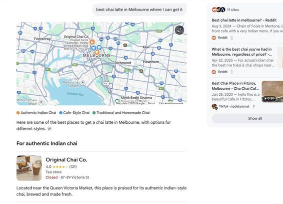 Google is testing different colored map pins in the map embed in Google AI Mode