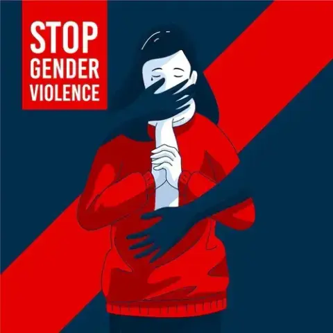 Illustrazione grafica di donna molestata con la critta "Stop gender violence"