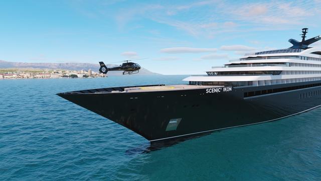 la proue du navire avec son hélicoptère