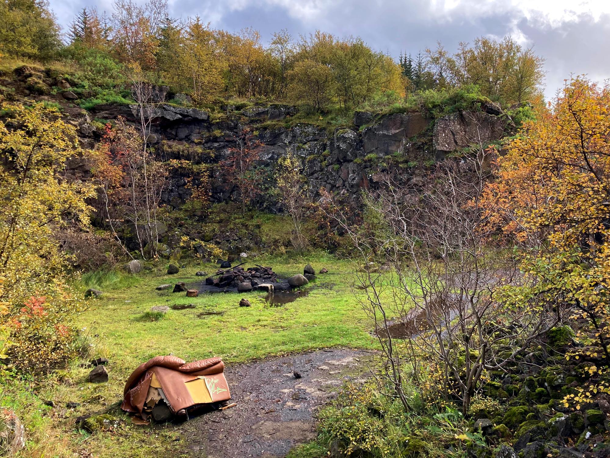 An old chair left in a pit made by the British during World War II.