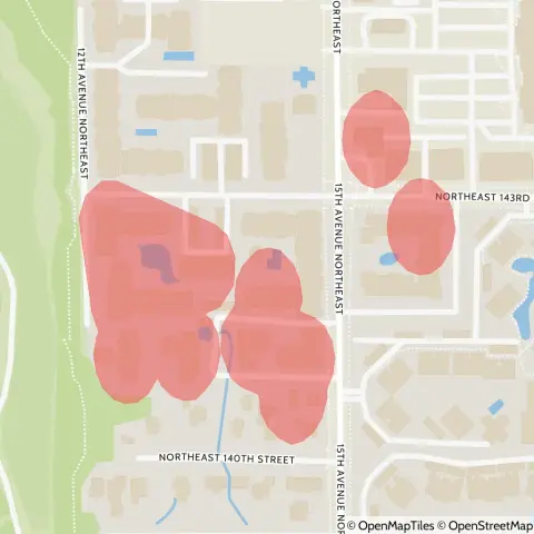 A map showing the location of the outage, centered around Northeast 143rd Street in the Executive Estates area.