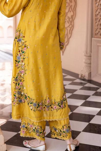 Yellow Georgette Palazzo Suit with Embroidery Sequence Work – Ready to Wear Pakistani Salwar Kameez