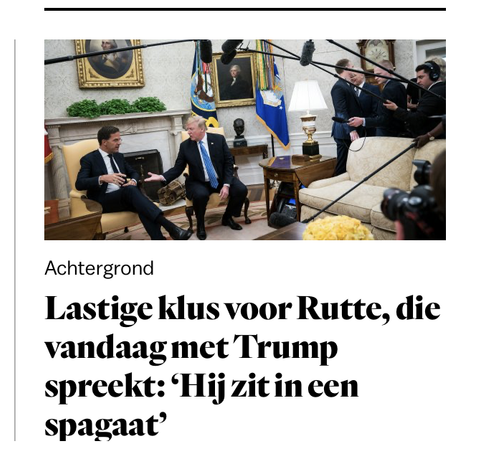Rutte zou in spagaat zitten bij trump en dat nam ik niet letterlijk