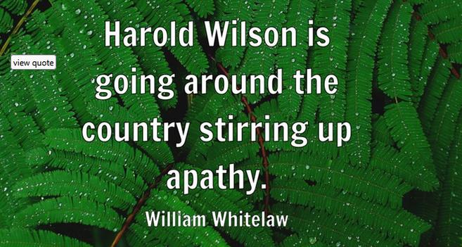 "Harold Wilson is going around the country stirring up apathy."

- William Whitelaw, October 1974.

written on a green fern design background