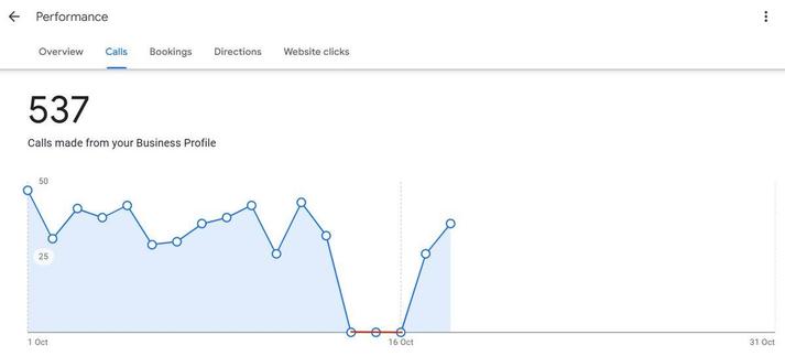 Google Business Profile performance report missing a few days of call data