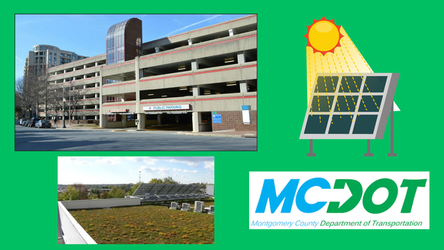 parking garage picture / solar panels / solar panel graphic / mcdot logo