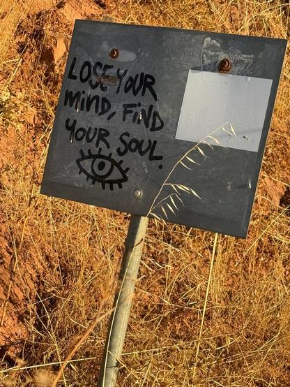 A homemade sign in front of a wheatfield in Spain "Lose your mind, Find your soul"