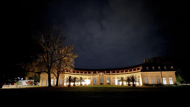 Nighttime shot of the of the park of Orangerie