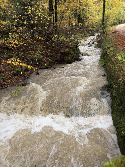 Eine kleiner friedlicher Bach wird zu einen reissenden.
A small peaceful stream becomes a raging torrent.