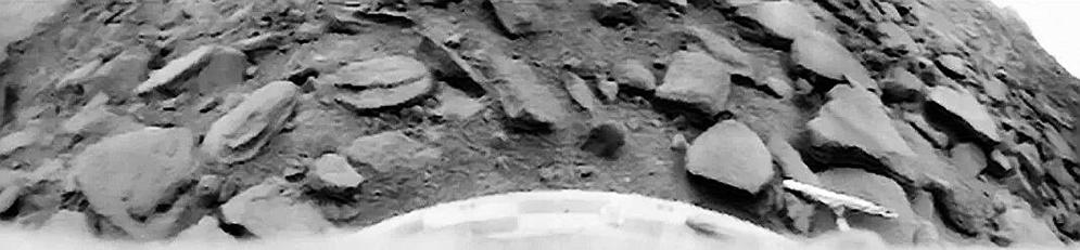 This 1975 panorama from the Soviet Union's Venera 9 probe includes the first images ever taken from the surface of another planet. Russian Academy of Sciences / Ted Stryk