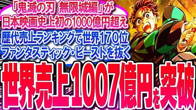 鬼滅映画が世界売上1007億円を突破!! 歴代売上ランキングで世界170位!!【反応集】【無限城編】【無限列車】【興行収入】【竈門炭治郎】【猗窩座】【煉獄】【胡蝶しのぶ】【童磨】【冨岡義勇】【総集編】