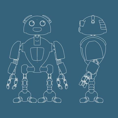 Line art modifier used to create blue print of robot
White lines on blue background
Made in blender