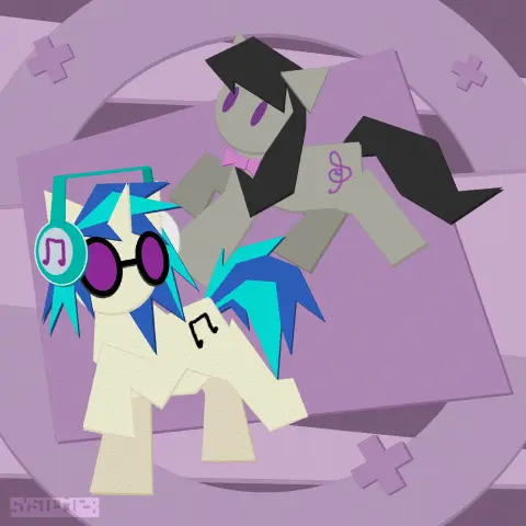 A papercraft style image of Octavia Melody and Vinyl Scratch.