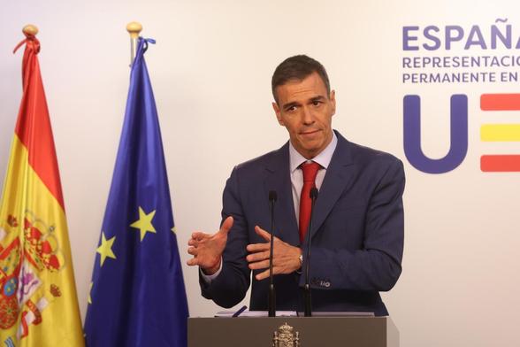 El presidente del Gobierno, Pedro Sánchez, tras la cumbre del Consejo Europeo en Bruselas (Bélgica). (EFE/EPA/OLIVIER HOSLET)