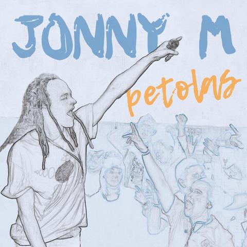 La kovrilo de la albumo "Petolas" de Jonny M, kiu estas desegnaĵo de li prezentanta antaŭ homamaso.