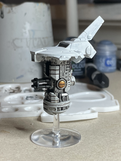 A t’au recon drone, assembled and halfway painted.