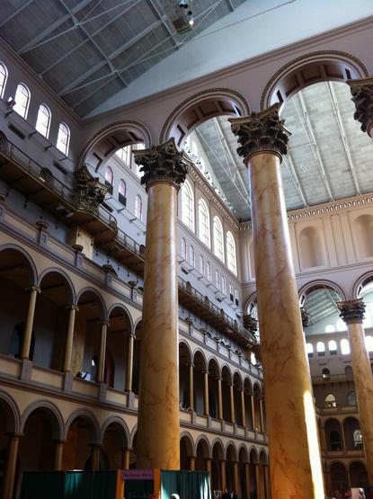 The photo for the hashtag today, a very (very!) tall open space with pillars and arches up about 3-1/2 stories, and windows all along the top.  Arches are everywhere!  Impressive space, for sure.  This museum is in Washington, DC.