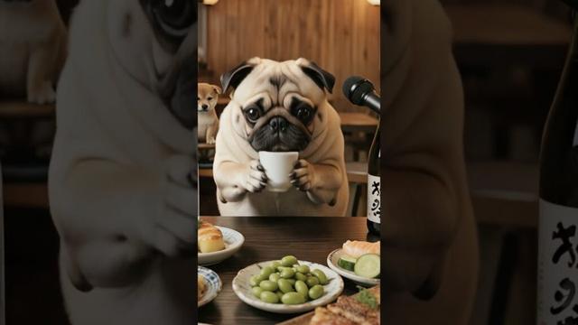 渋すぎるパグの晩酌タイム