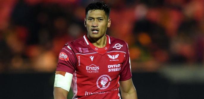 Sam Lousi in Scarlets kit, pictured during a match. The Tongan international lock is named at blindside flanker for the URC round five game against Sharks in Durban.