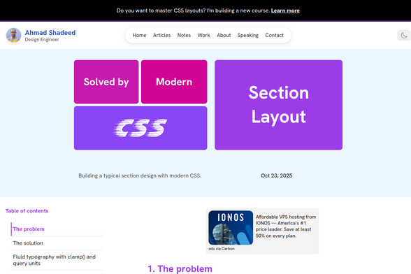 Screenshot of Solved By Modern CSS: Section Layout
