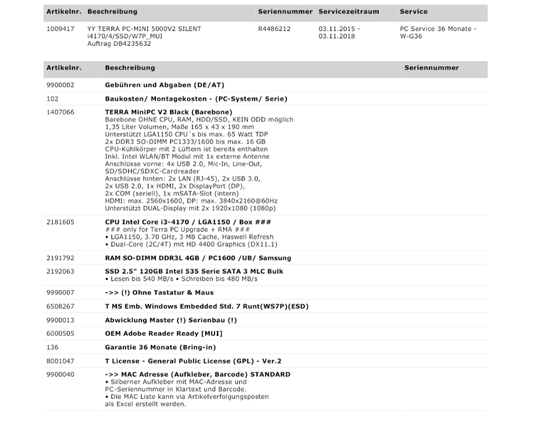 Leistungsdaten Terra PCs