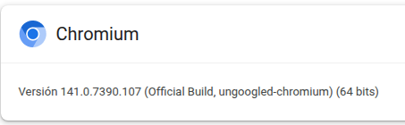 Pantalla de "Acerca de" donde se muestra la firma de ungoogled-chromium