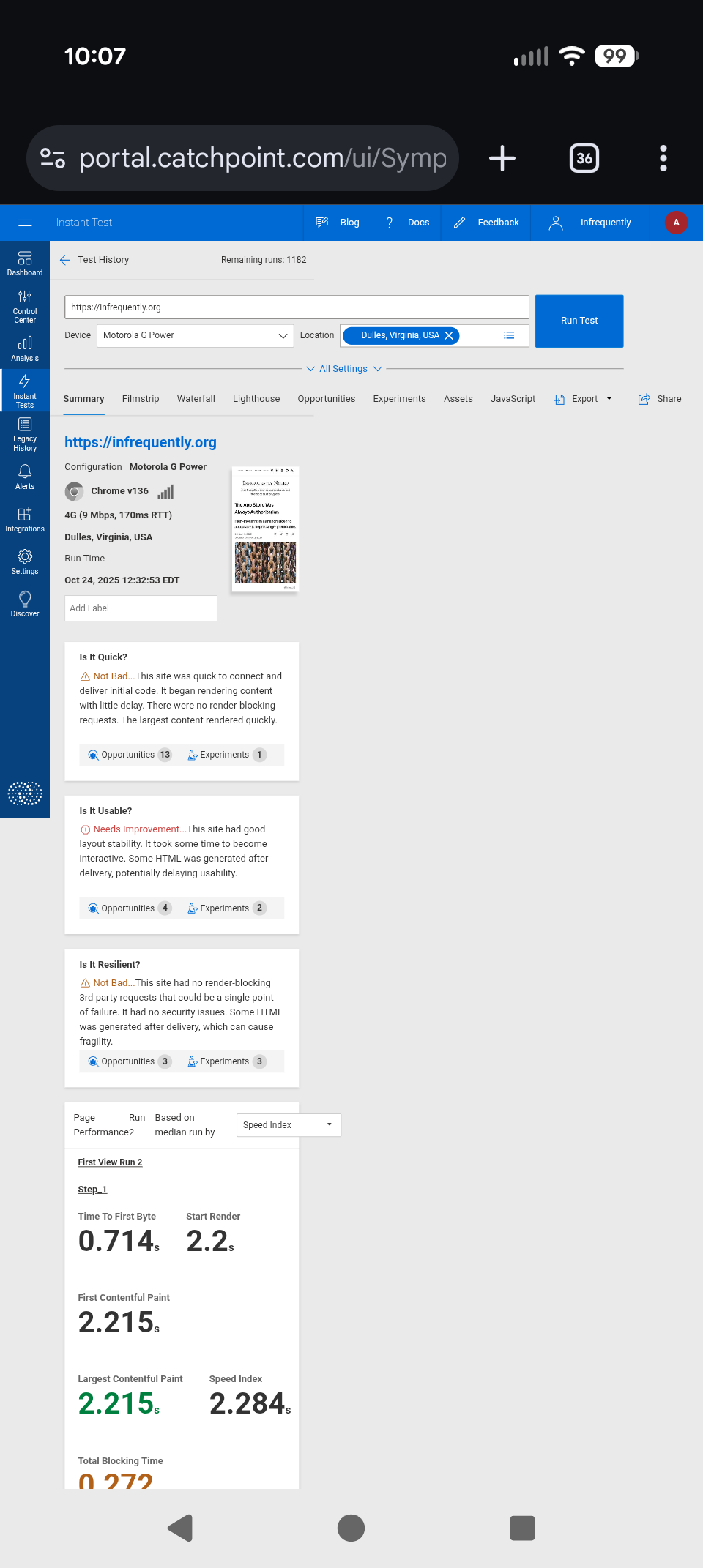 WPT's new, deeply useless UI on mobile.