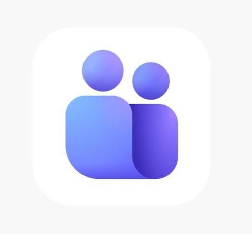 This is a little hard to describe, sorry. There are 2 rounded rectangles, with spheres above them, to represent people—except the bottom of the rectangles are together like the bottom of a folder. That puts one person folded behind the other and connected to the other. Figures are blue on a white background.