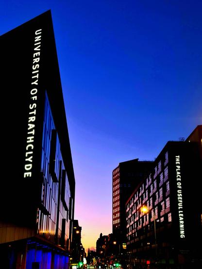 A stunning sunset on the campus of Strathclyde University in Glasgow.