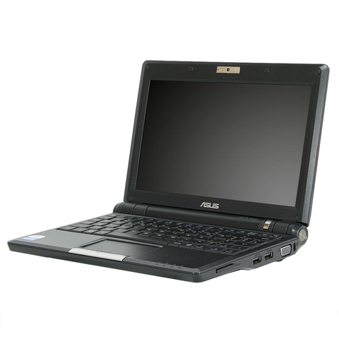 a photo of an Asus Eee-PC 900A, a small A5 sized laptop computer with an 8.9" screen and a miniature keyboard.:  ,hi