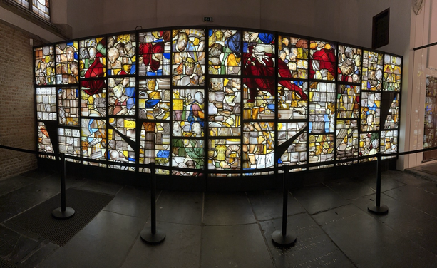 Stained-glass window of Sint-Janskerk in Gouda Netherlands