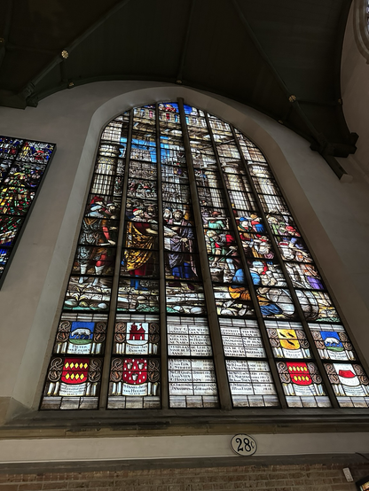 Stained-glass window of Sint-Janskerk in Gouda Netherlands
