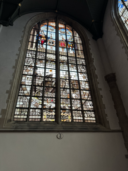 Stained-glass window of Sint-Janskerk in Gouda Netherlands